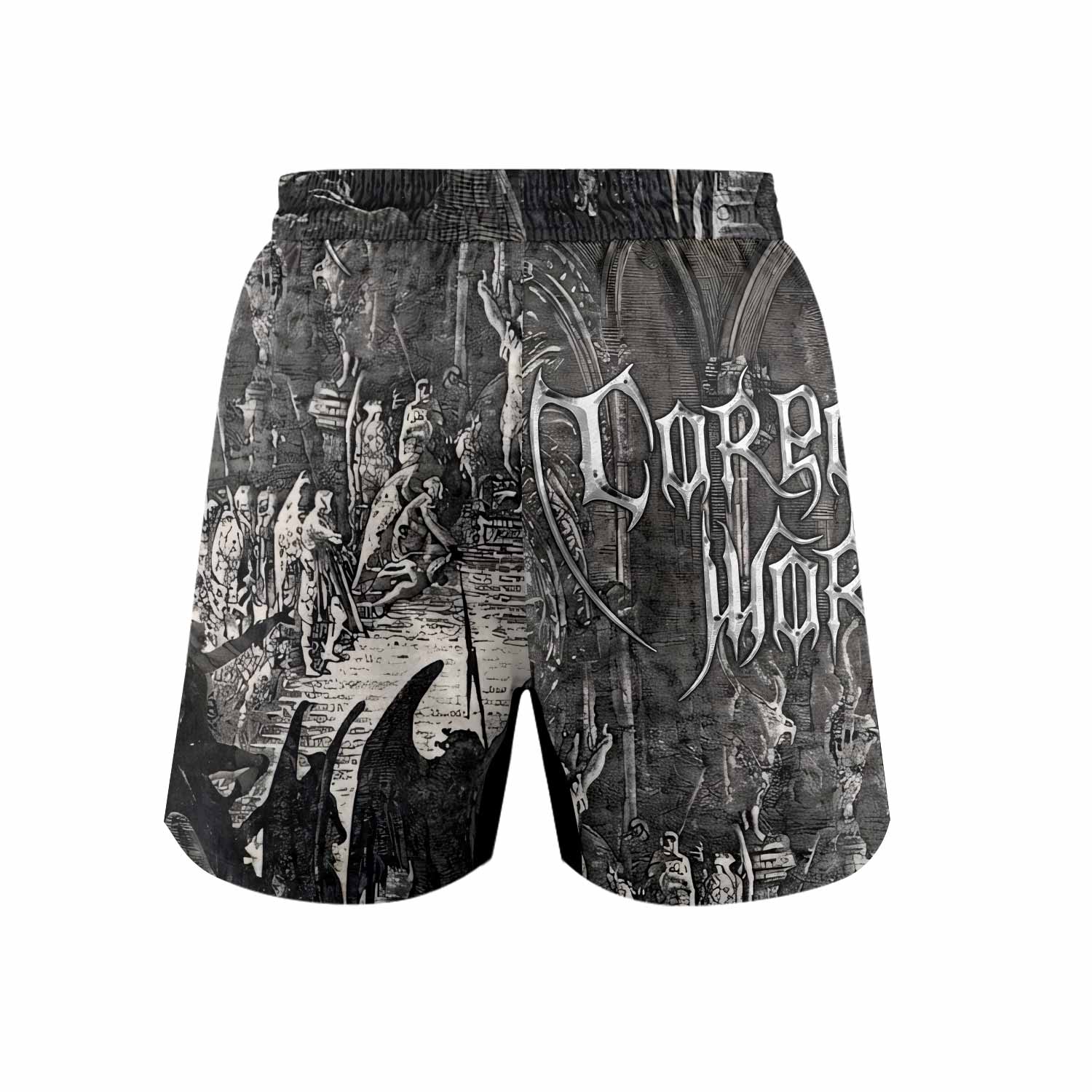 Corporate World Paradise Lost Grappling Shorts - back view mockup