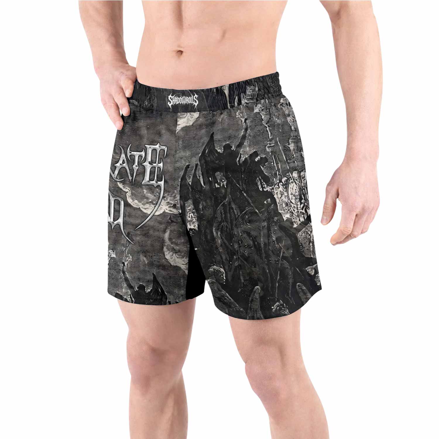 Corporate World Paradise Lost Grappling Shorts - front view lifestyle