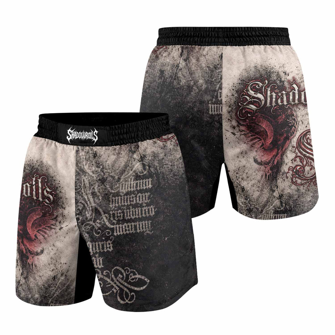 Grunge Smoke Gothic Grappling Shorts - front and back view