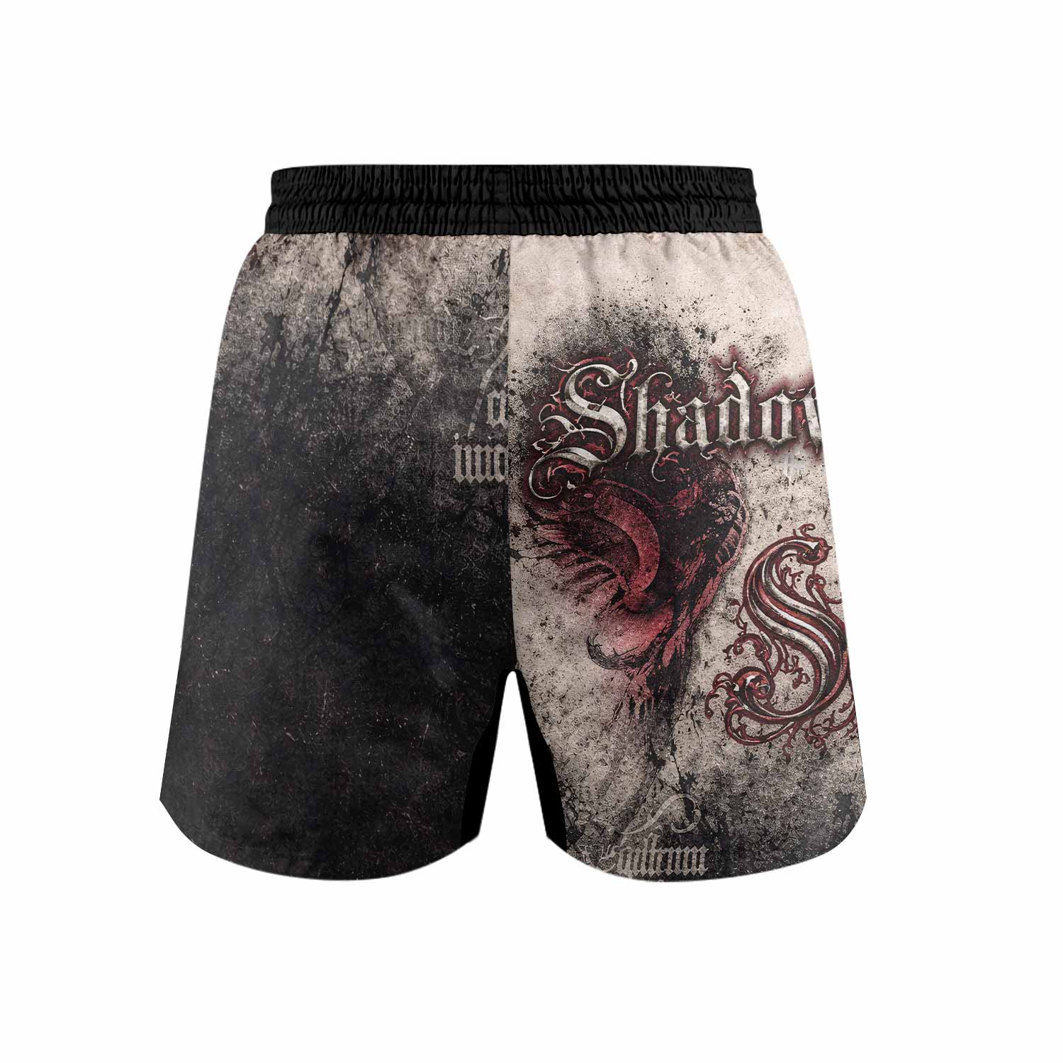 Grunge Smoke Gothic Grappling Shorts - back view mockup