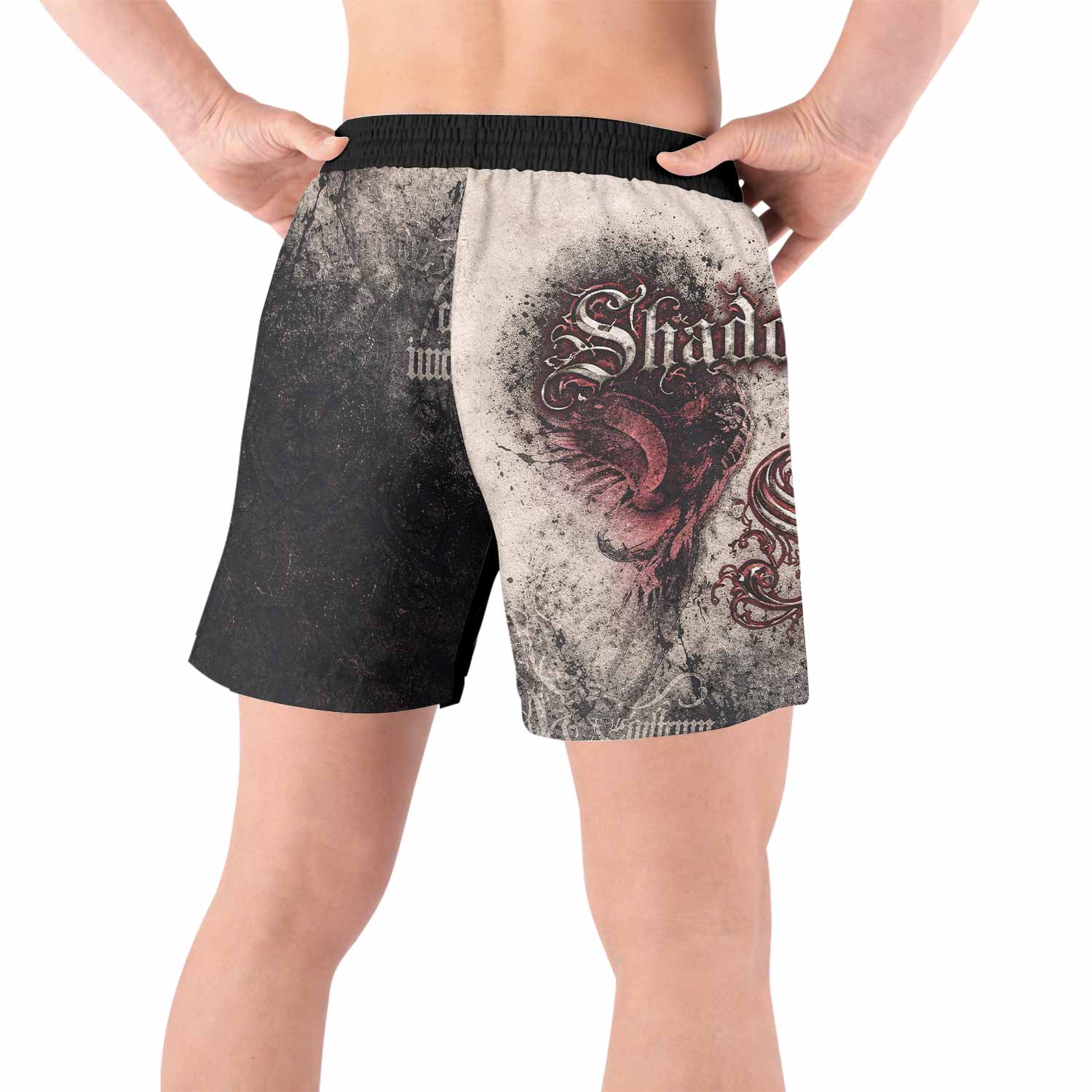 Grunge Smoke Gothic Grappling Shorts - back view lifestyle