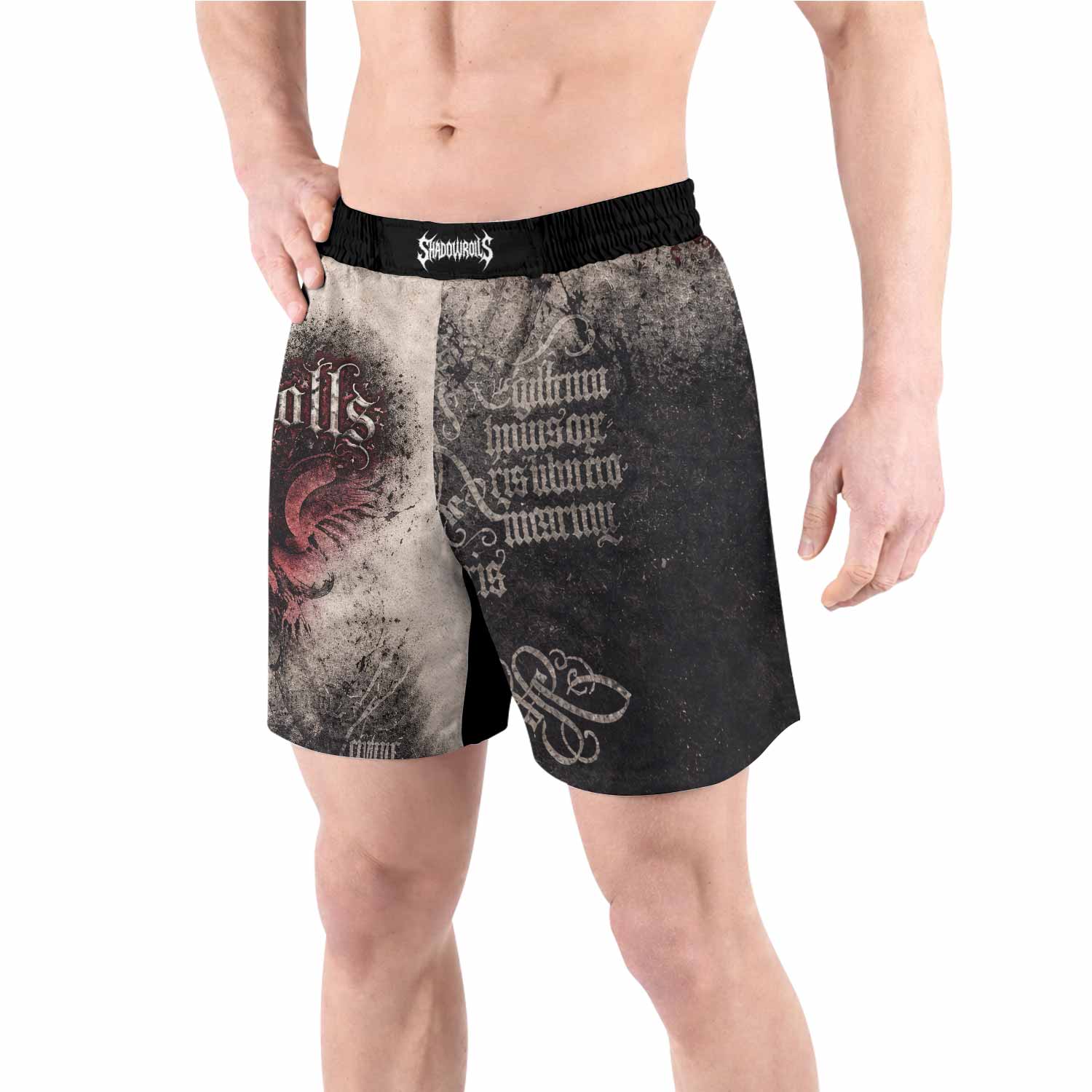 Grunge Smoke Gothic Grappling Shorts - front view lifestyle