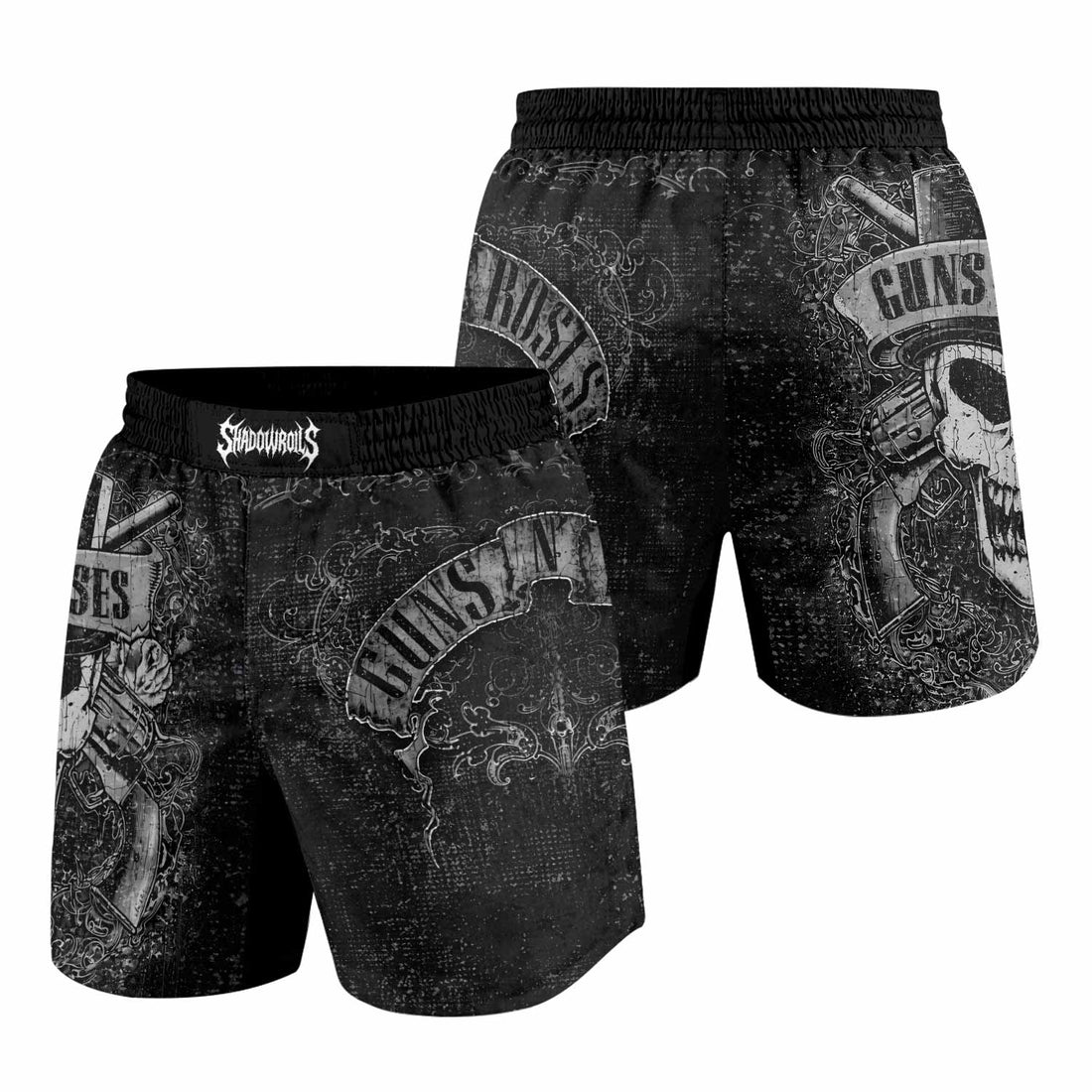 Guns N' Roses Skull Grappling Shorts - front and back view