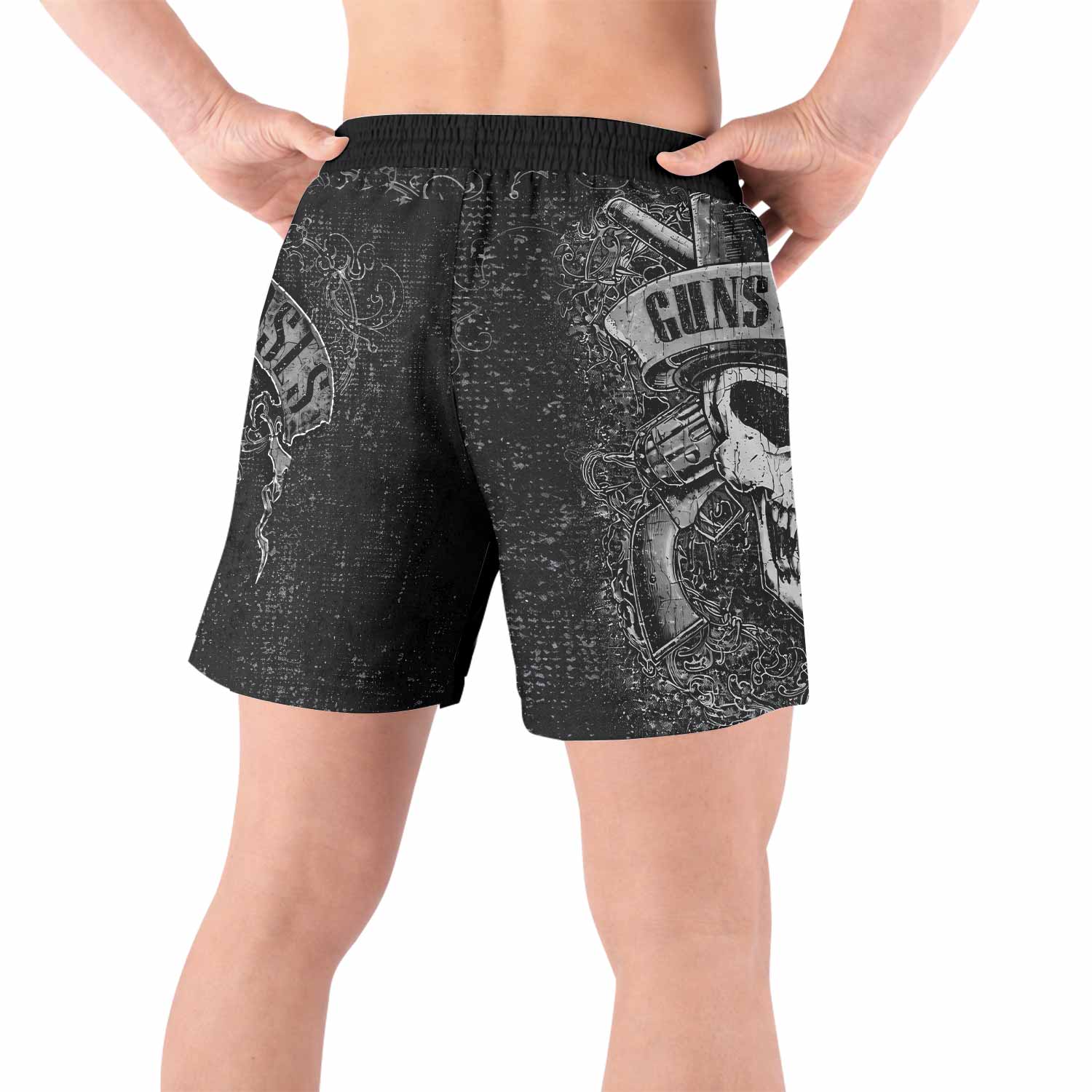 Guns N' Roses Skull Grappling Shorts - back view lifestyle