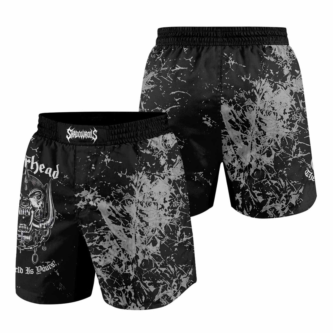 Motörhead The Wörld Is Yours Grappling Shorts - front and back view