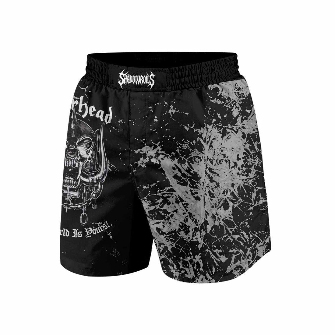 Motörhead The Wörld Is Yours Grappling Shorts - front and back view