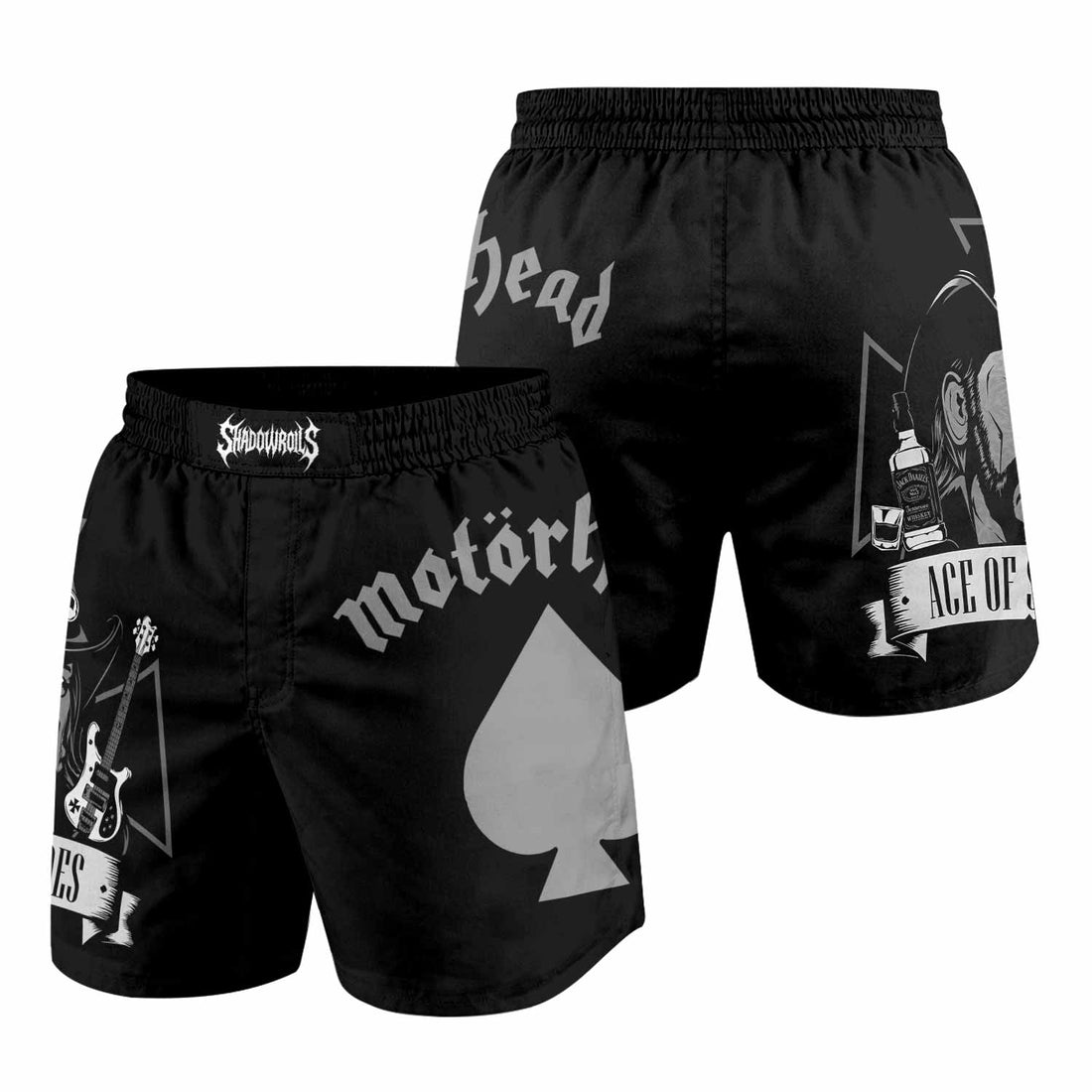 Motörhead Ace of Spades Grappling Shorts - front and back view
