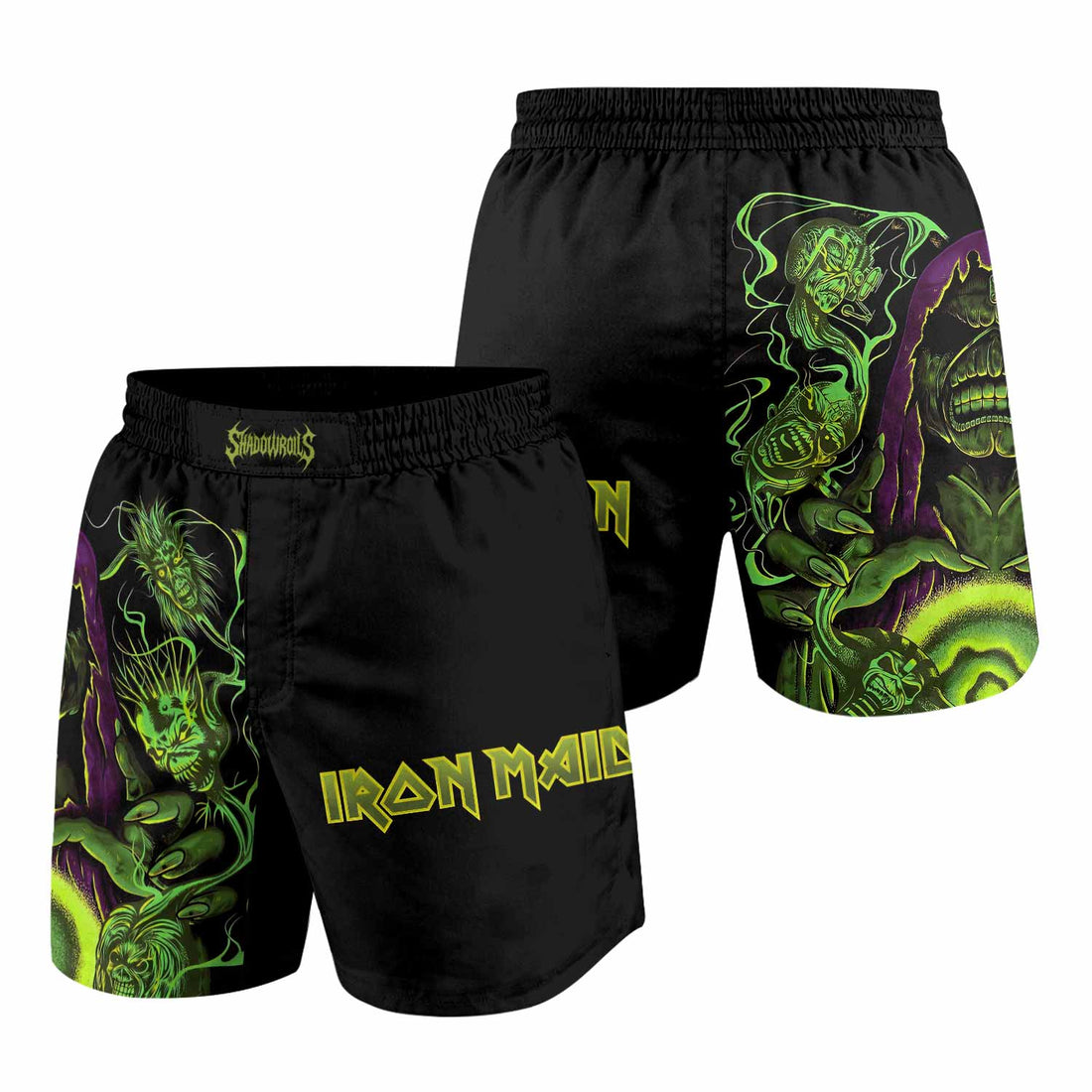Iron Maiden Run For Your Lives Grappling Shorts - front and back view
