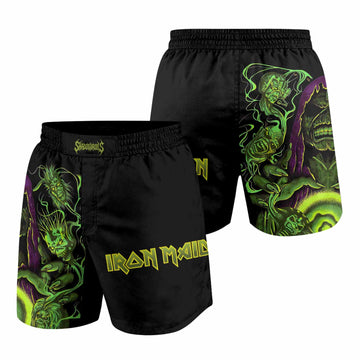 Iron Maiden Run For Your Lives Grappling Shorts - front and back view