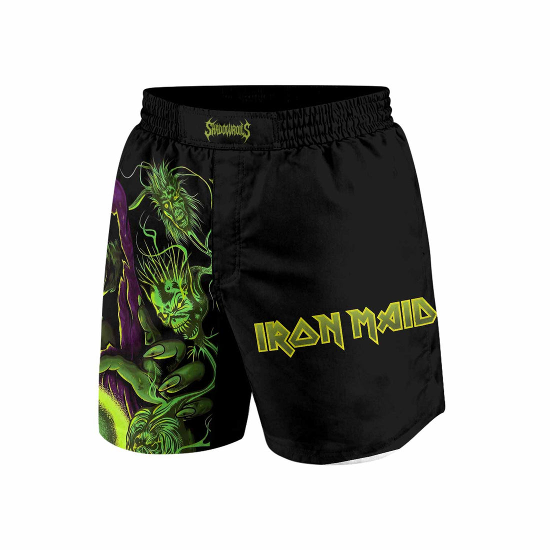 Iron Maiden Run For Your Lives Grappling Shorts - front and back view