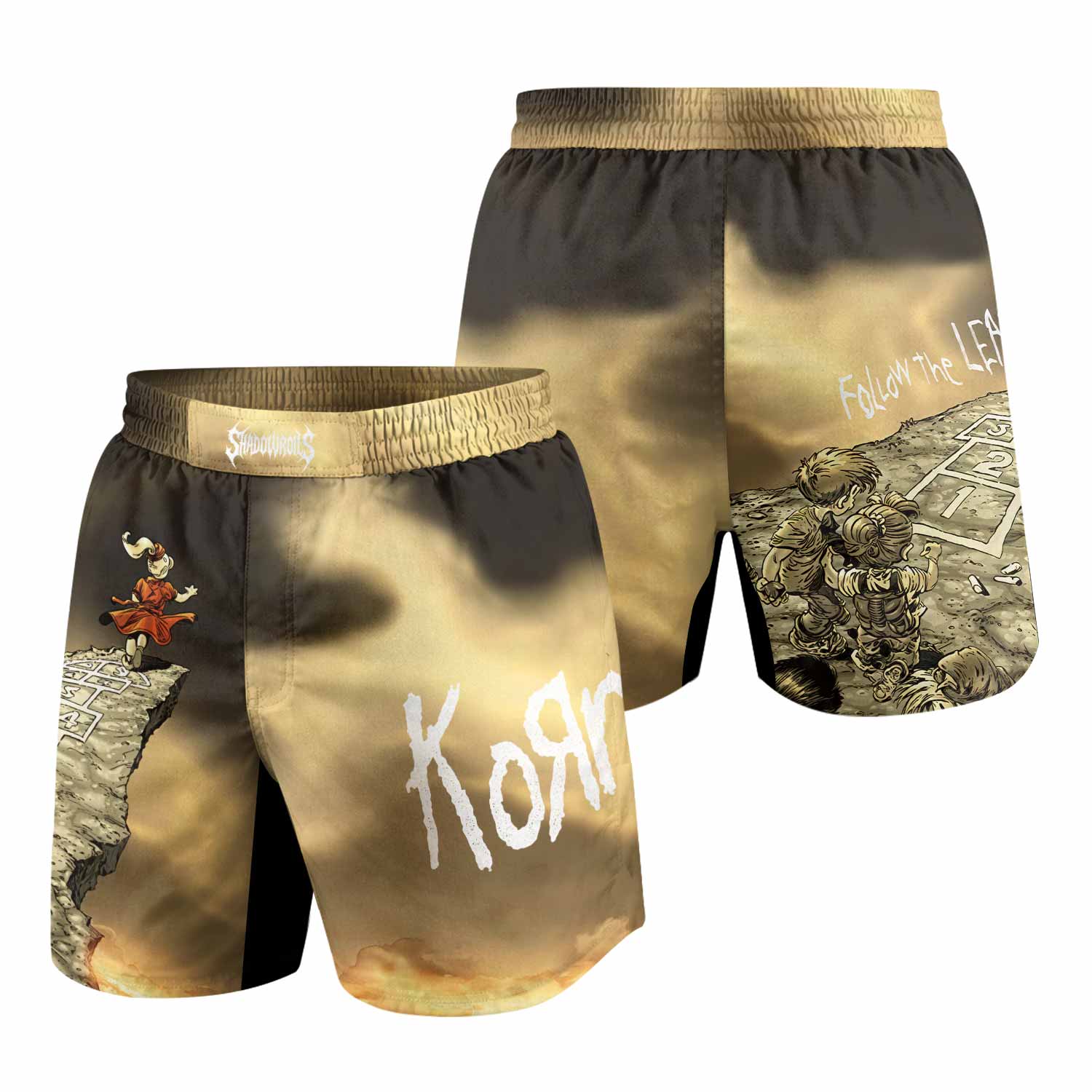 Korn Follow the Leader Grappling Shorts - front and back view