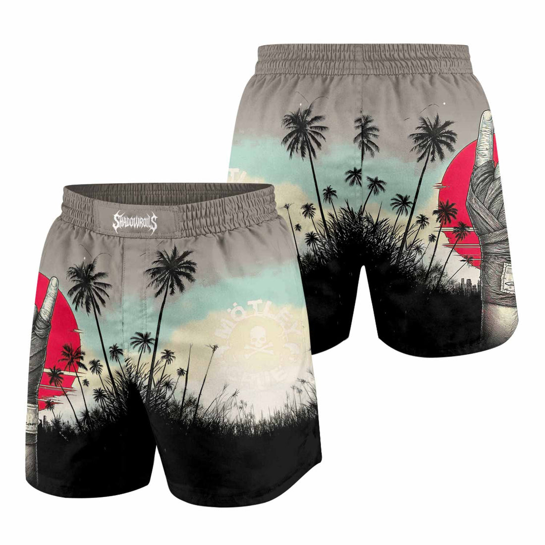 Mötley Crüe Too Fast for Love Grappling Shorts - front and back view