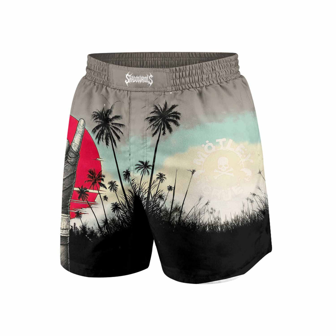 Mötley Crüe Too Fast for Love Grappling Shorts - front and back view
