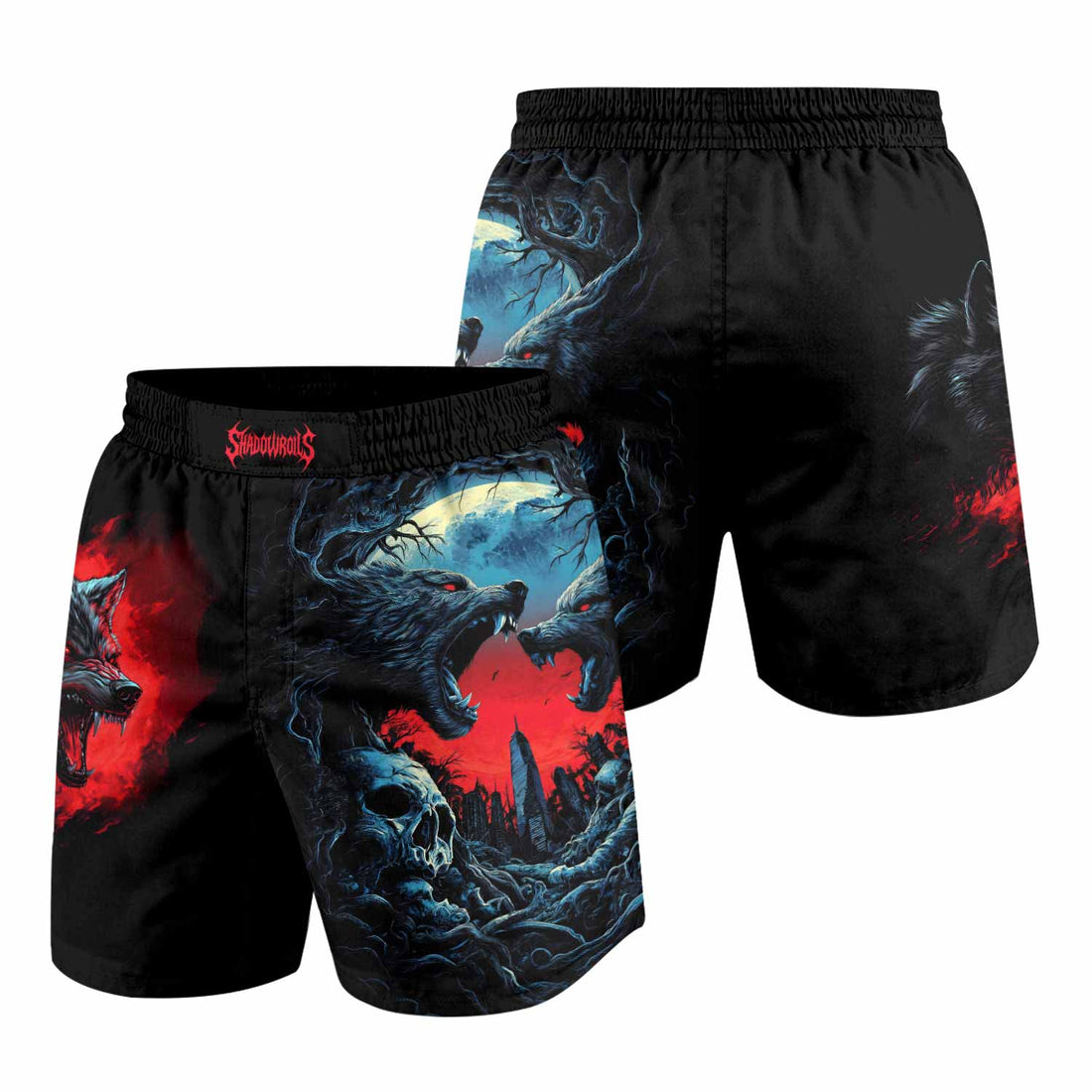 Twin Wolf Apocalypse Grappling Shorts - front and back view