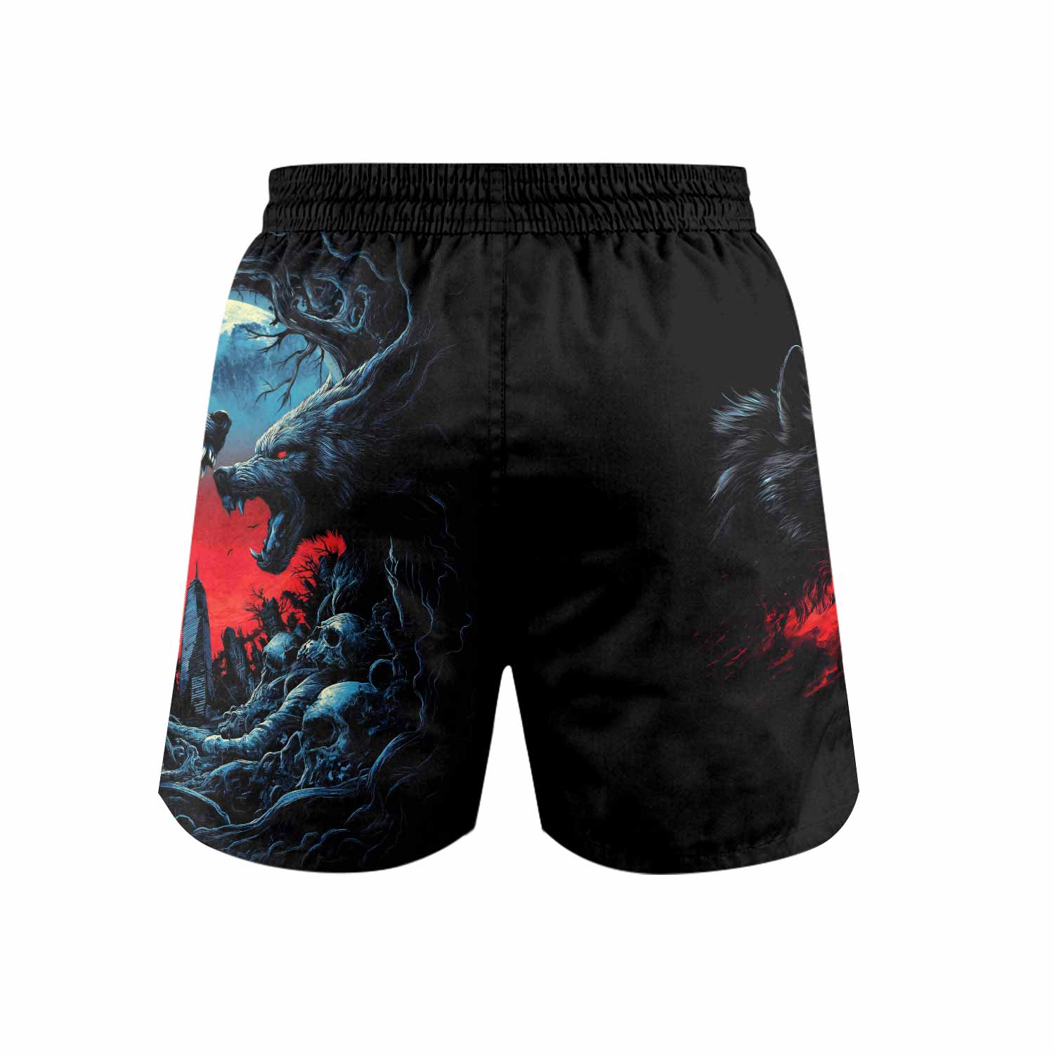 Twin Wolf Apocalypse Grappling Shorts - back view mockup