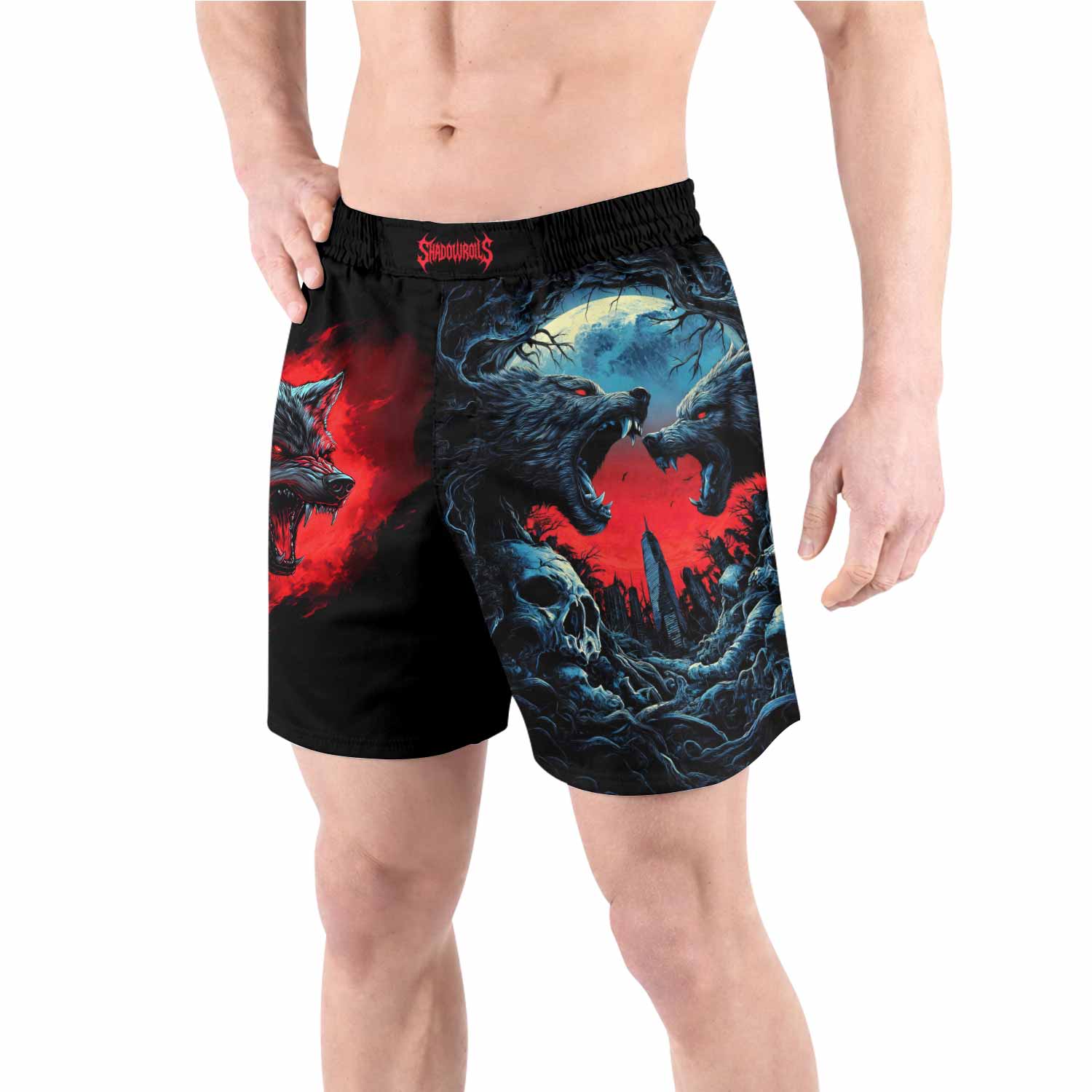 Twin Wolf Apocalypse Grappling Shorts - front view lifestyle