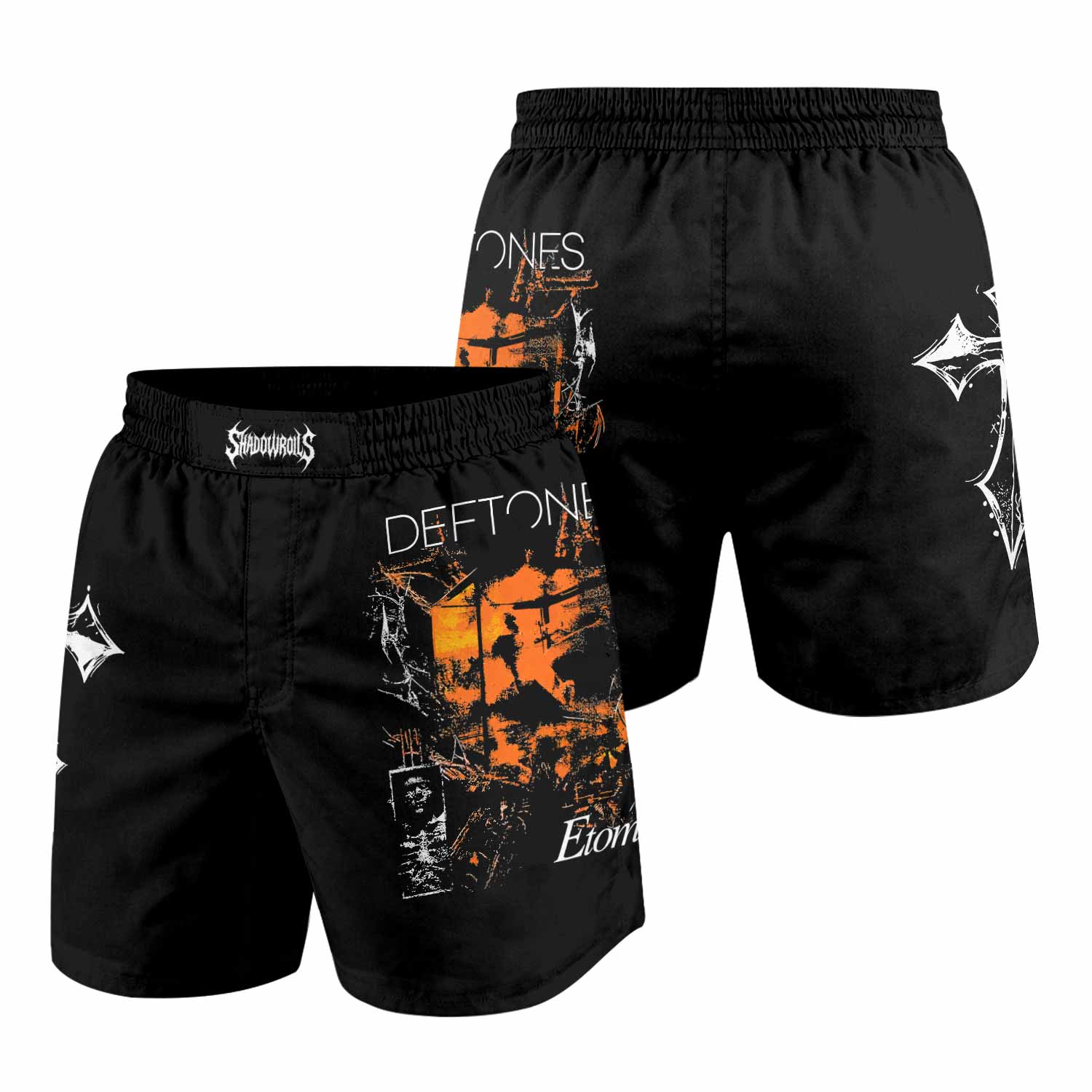 Deftones Etombed Grappling Shorts - front and back view