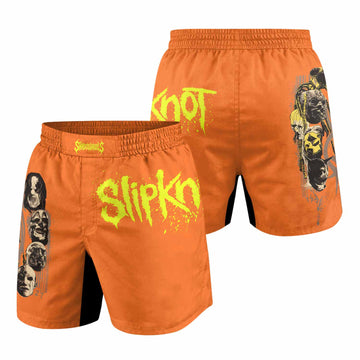 Slipknot Splatter Orange Grappling Shorts - front and back view
