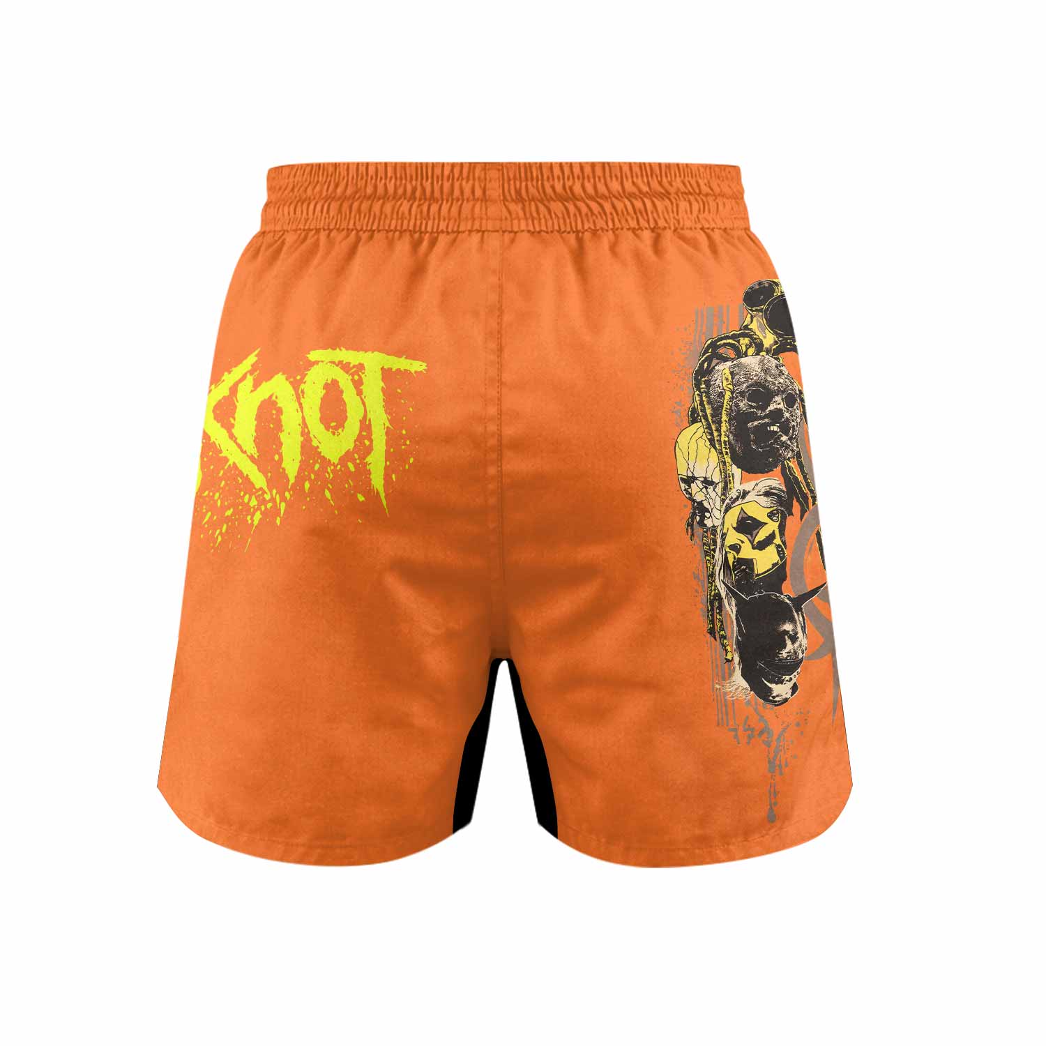 Slipknot Splatter Orange Grappling Shorts - back view mockup