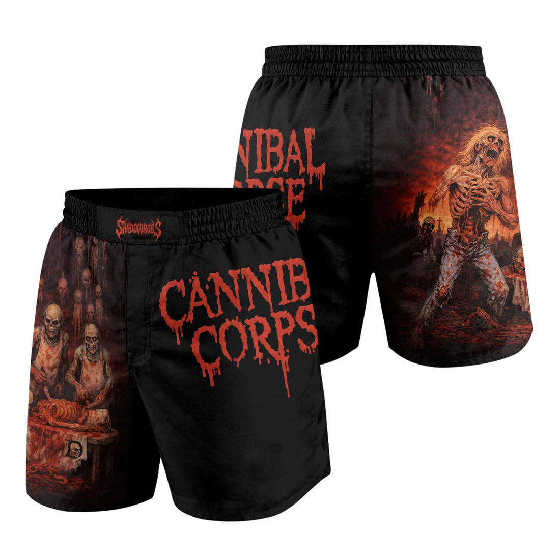 Cannibal Corpse Eaten Back to Life Grappling Shorts - front and back view