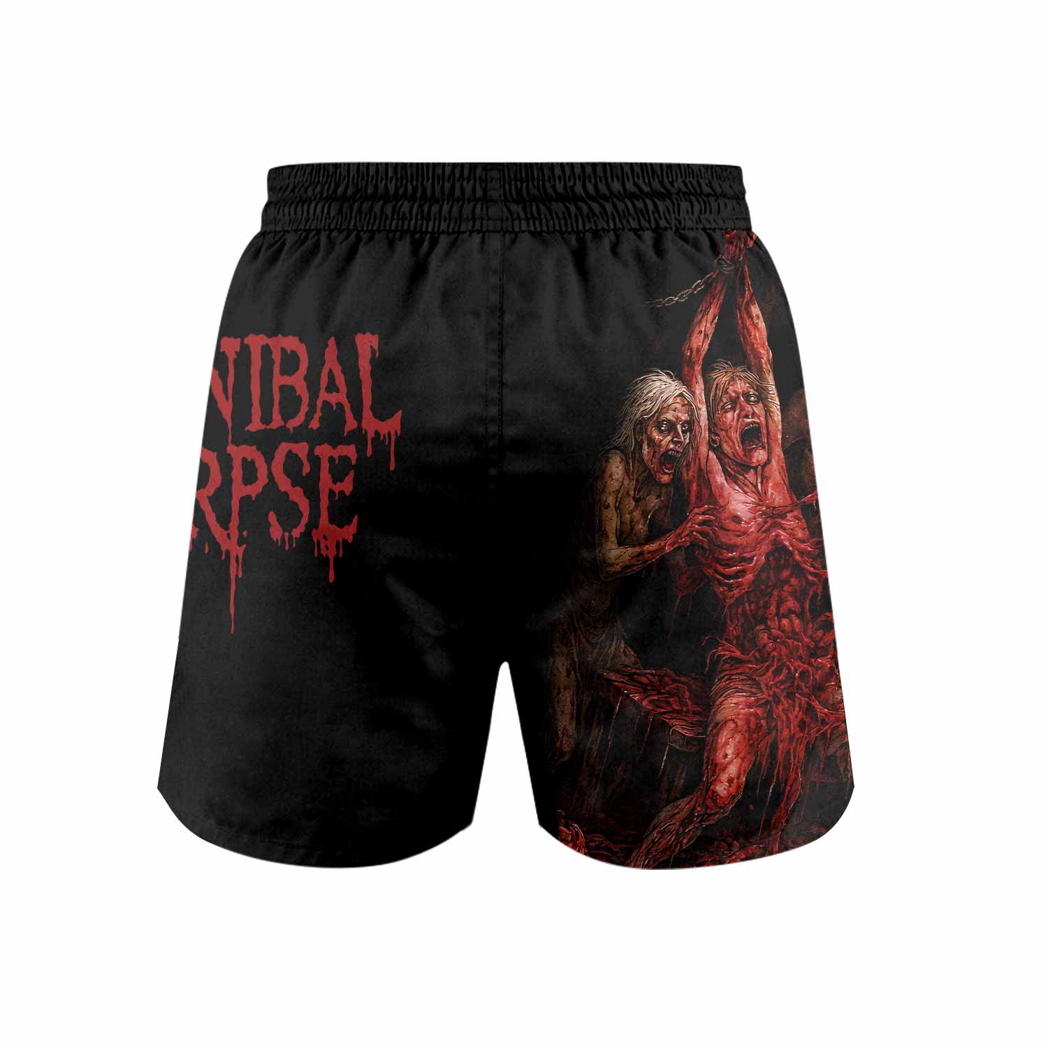 Butchered at Birth Cannibal Corpse Grappling Shorts - back view mockup