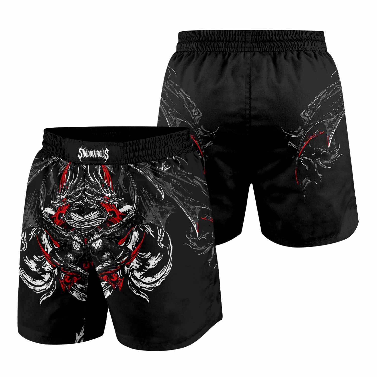 Crimson Seraphim Grappling Shorts - front and back view