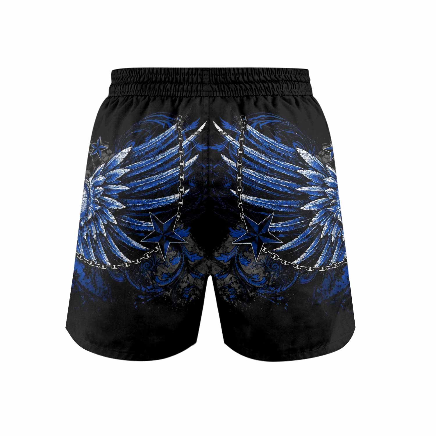 Blue Winged Skull Grappling Shorts - back view mockup