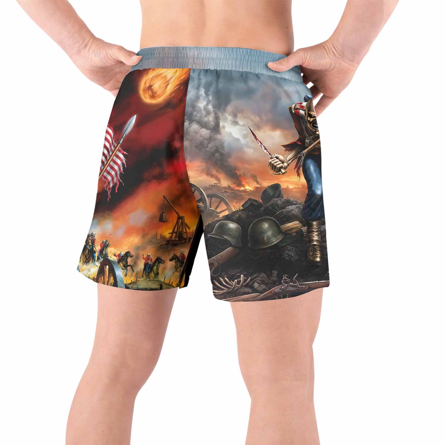 Iron Maiden American Flag Grappling Shorts - back view lifestyle