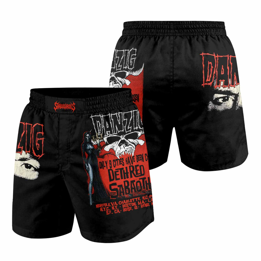 Danzig Deth Red Sabaoth Grappling Shorts - front and back view