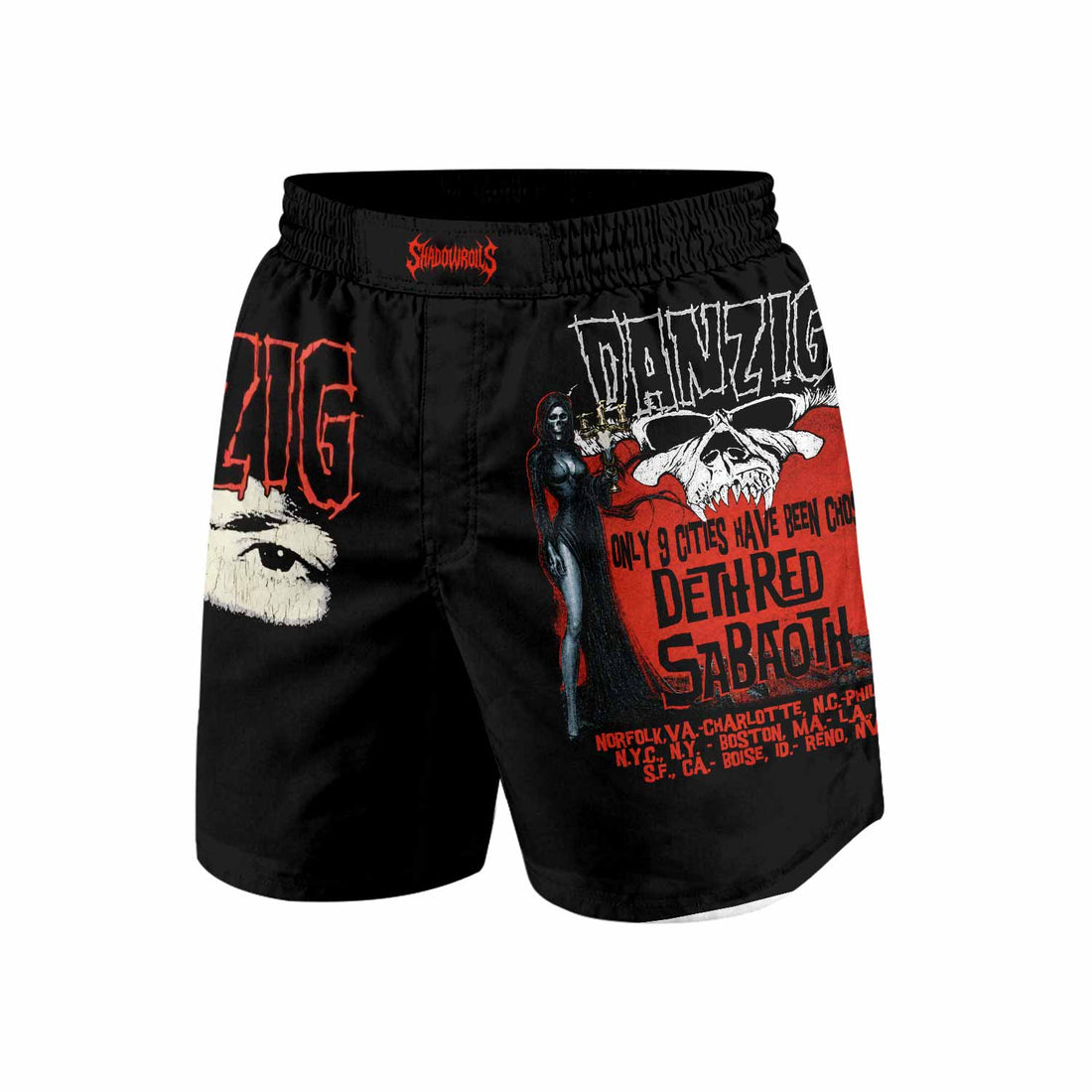 Danzig Deth Red Sabaoth Grappling Shorts - front and back view