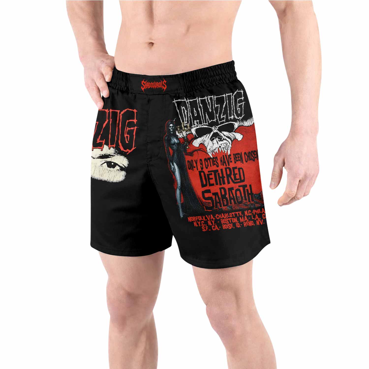 Danzig Deth Red Sabaoth Grappling Shorts - front view lifestyle