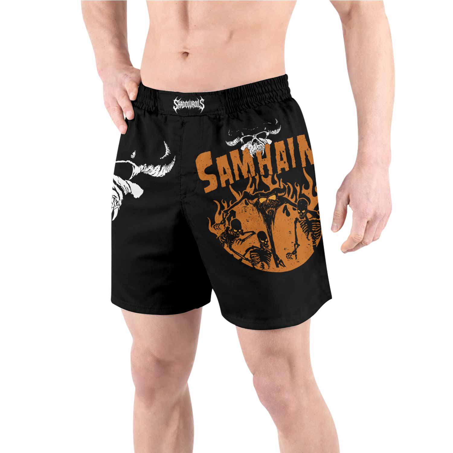 Samhain Horror Punk Grappling Shorts - front view lifestyle