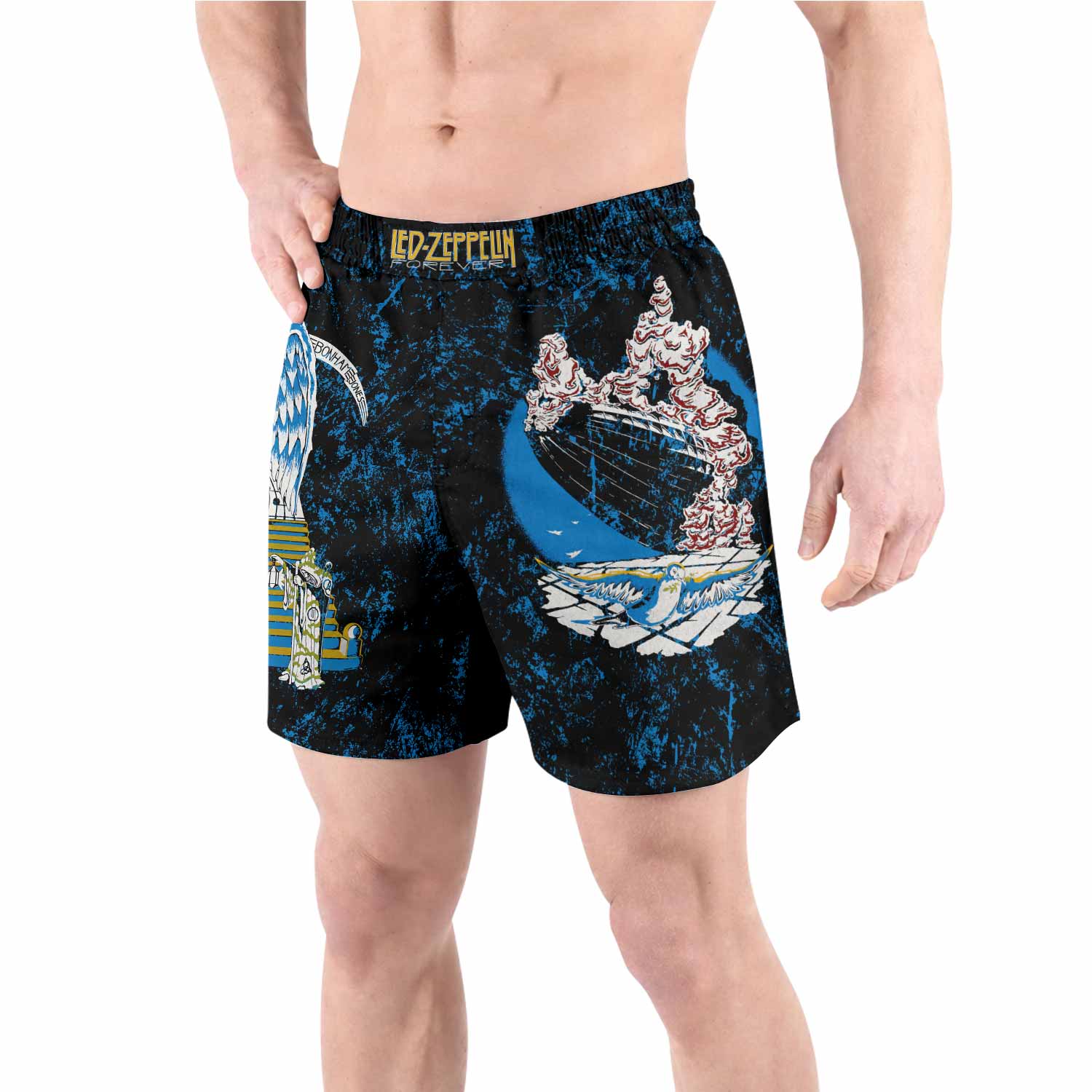 Led Zeppelin Swan Song Grappling Shorts - front view lifestyle