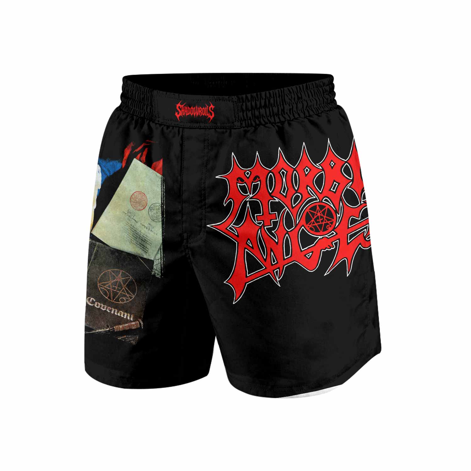 Morbid Angel Covenant Grappling Shorts - front view mockup