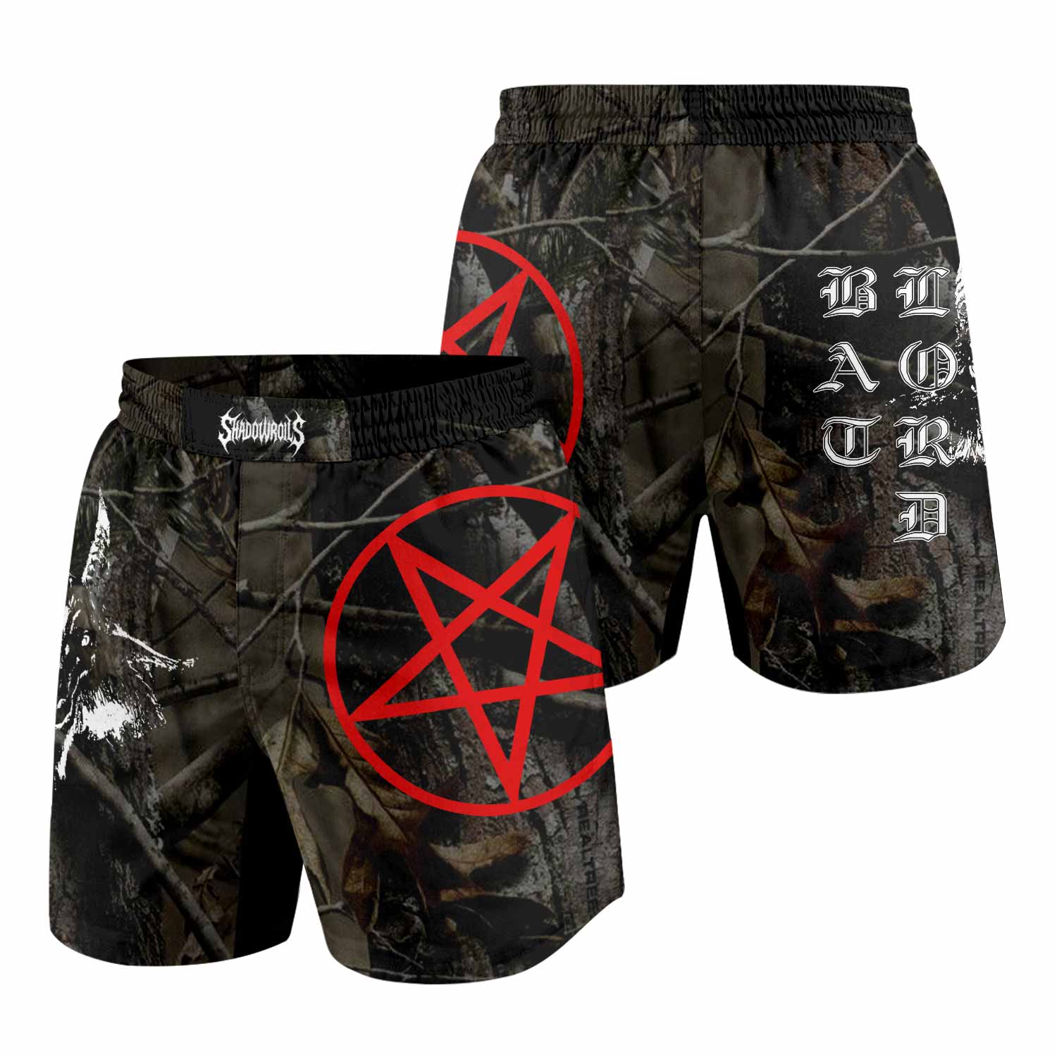 Bathory Sigil of Baphomet Grappling Shorts - front and back view