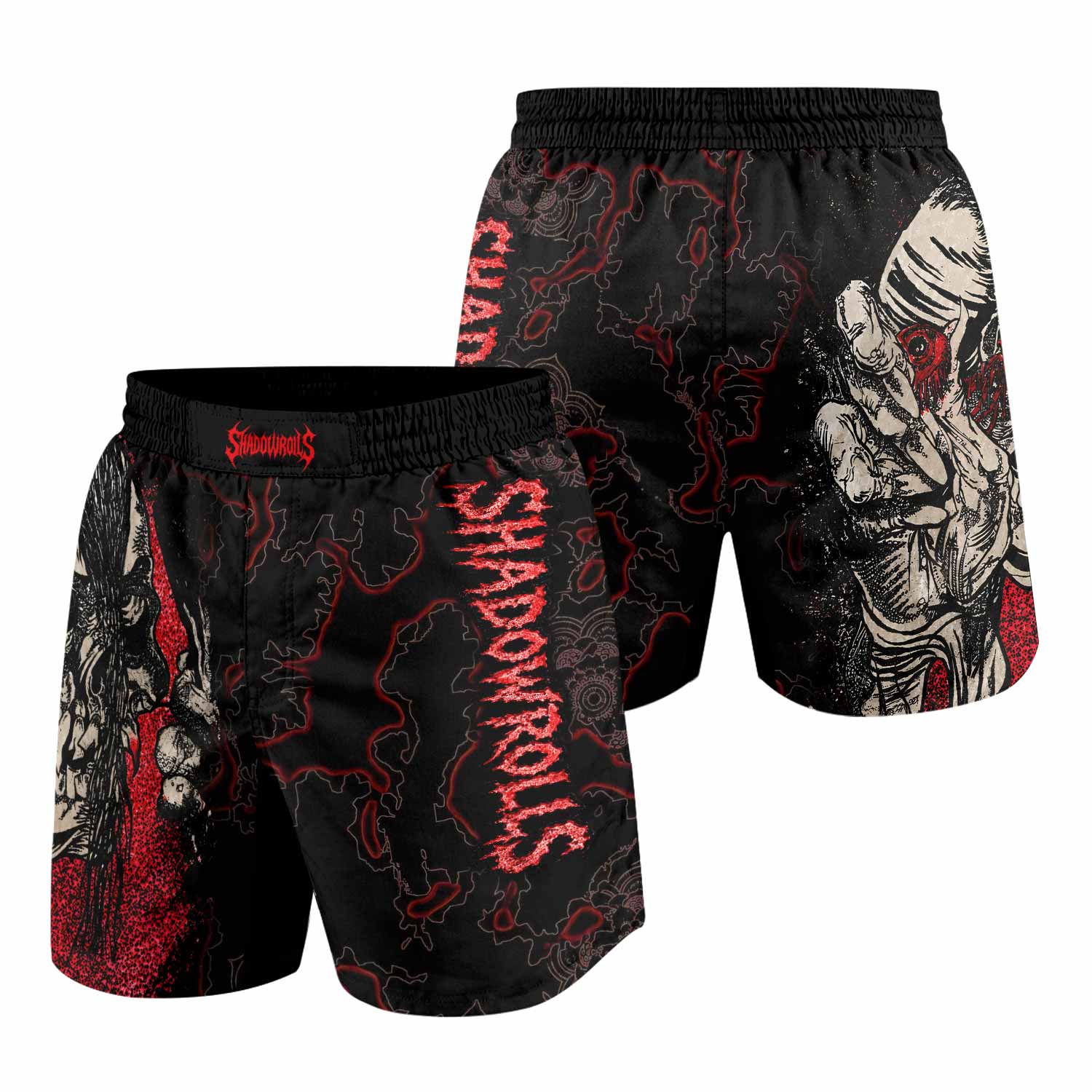 Crimson Hollow Skull Grappling Shorts - back view mockup