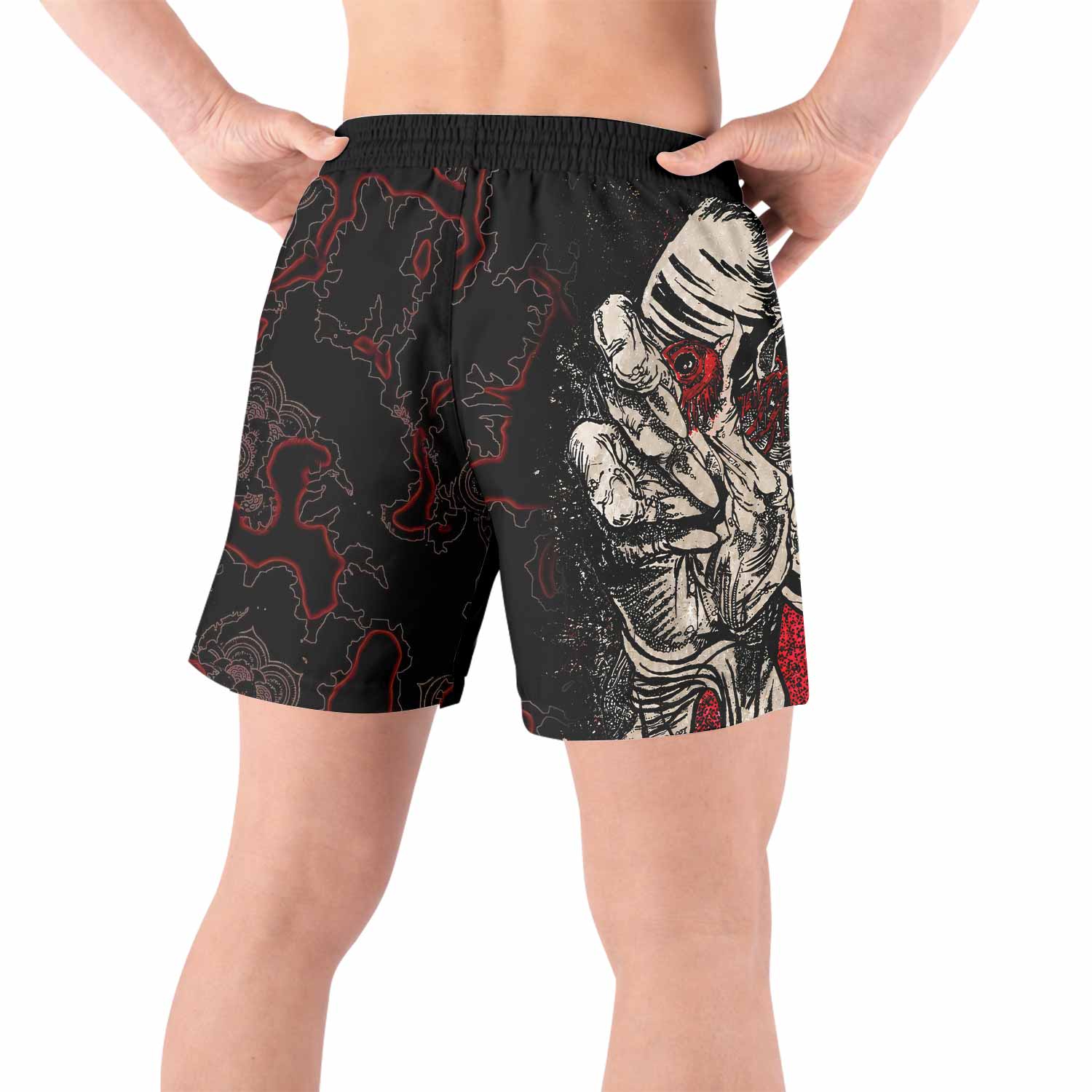 Crimson Hollow Skull Grappling Shorts - front view lifestyle