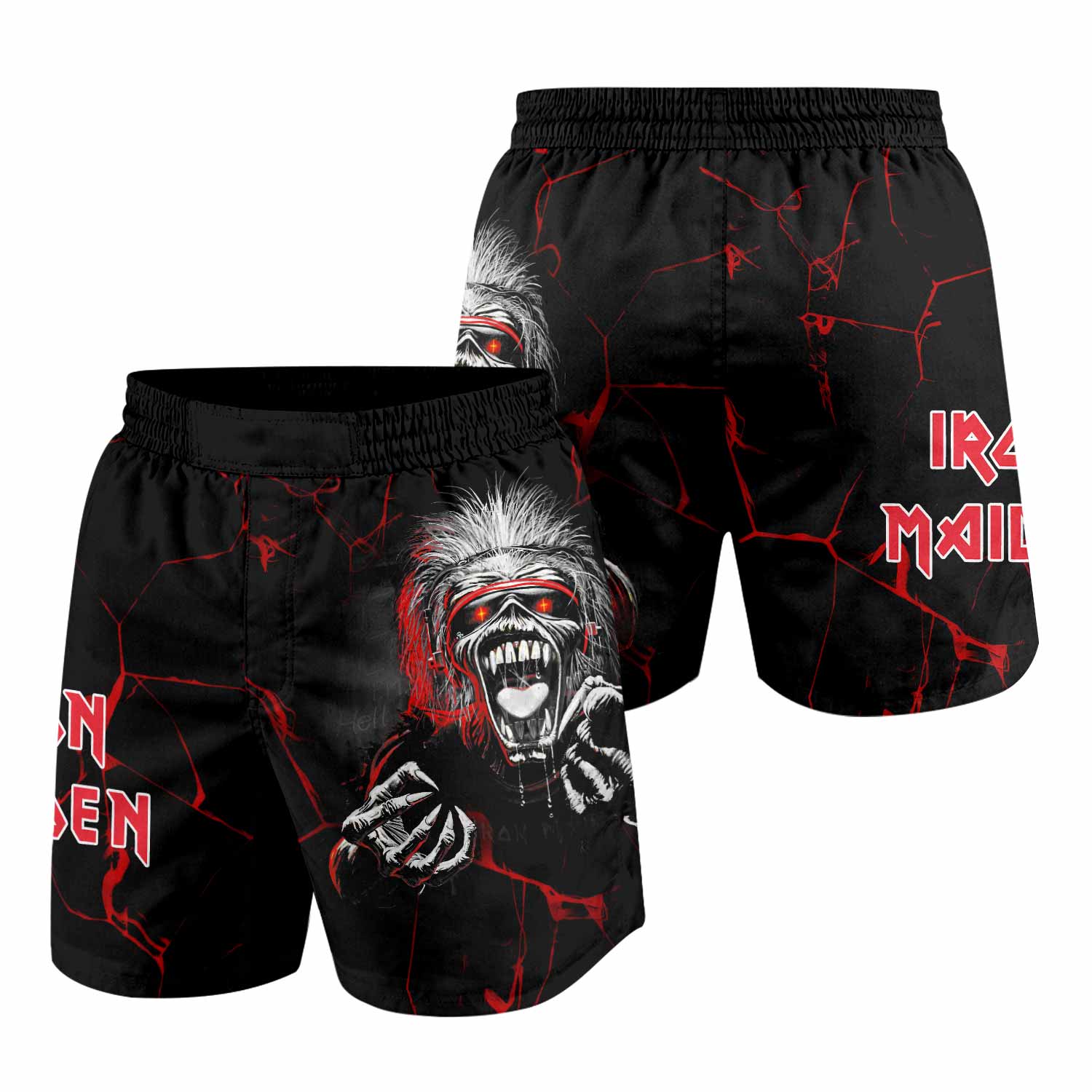 Iron Maiden A Real Dead One Grappling Shorts - back view mockup