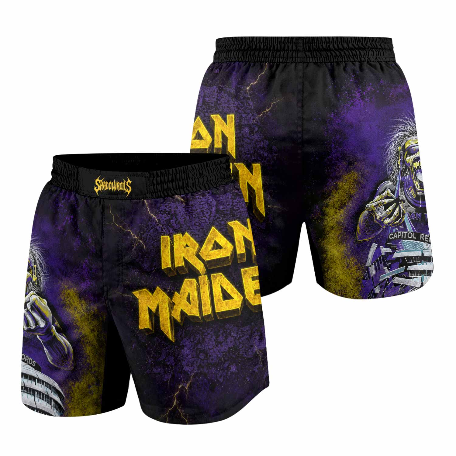 Iron Maiden Capitol Chaos Eddie Grappling Shorts - back view mockup