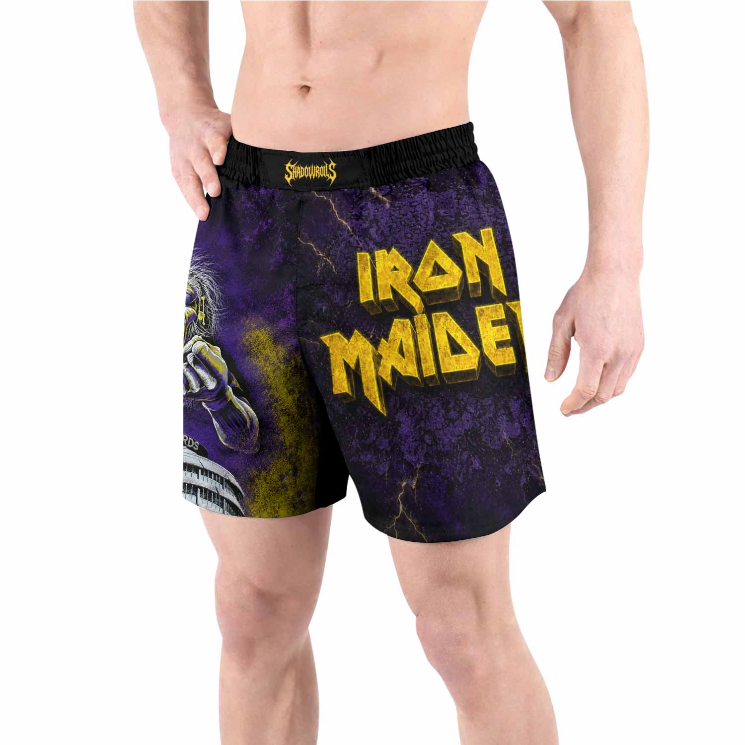 Iron Maiden Capitol Chaos Eddie Grappling Shorts - back view lifestyle