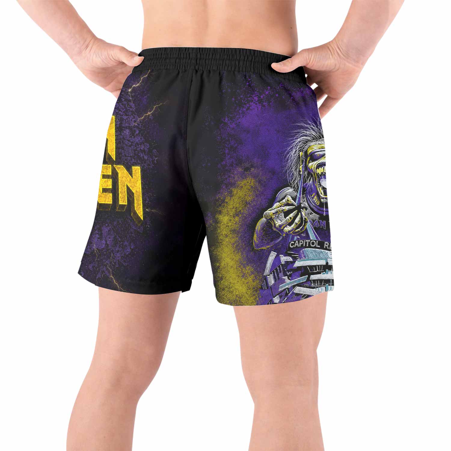 Iron Maiden Capitol Chaos Eddie Grappling Shorts - front view lifestyle