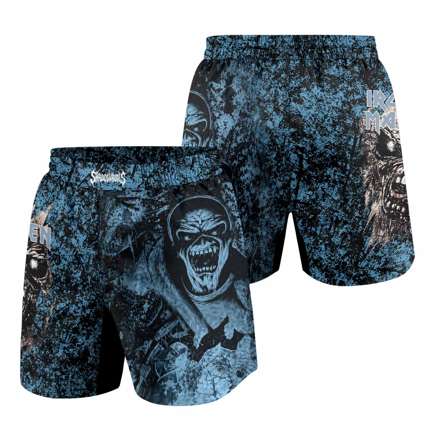 Iron Maiden Fear Reaper Eddie Grappling Shorts - back view mockup