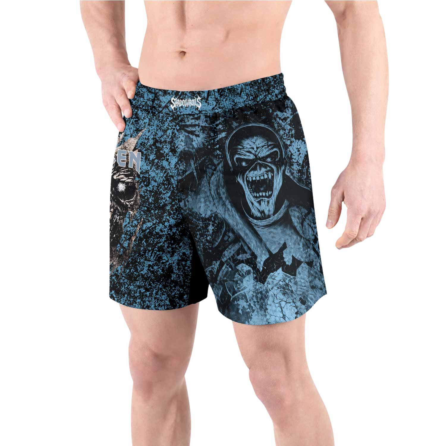 Iron Maiden Fear Reaper Eddie Grappling Shorts - back view lifestyle