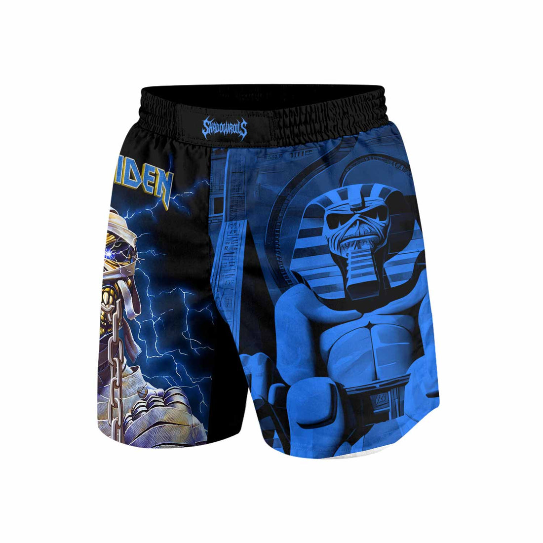 Iron Maiden Powerslave Mummy Eddie Grappling Shorts - front and back view