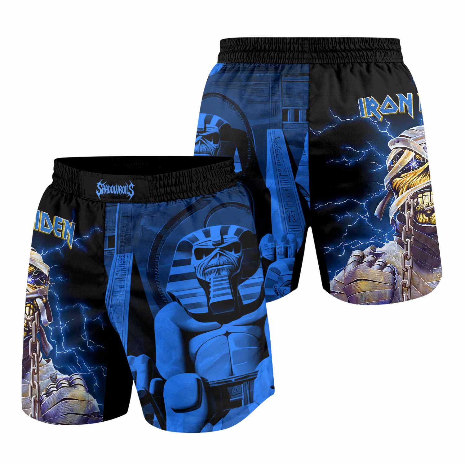 Iron Maiden Powerslave Mummy Eddie Grappling Shorts - back view mockup