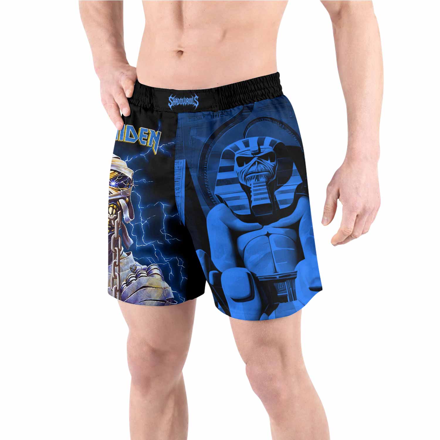 Iron Maiden Powerslave Mummy Eddie Grappling Shorts - back view lifestyle