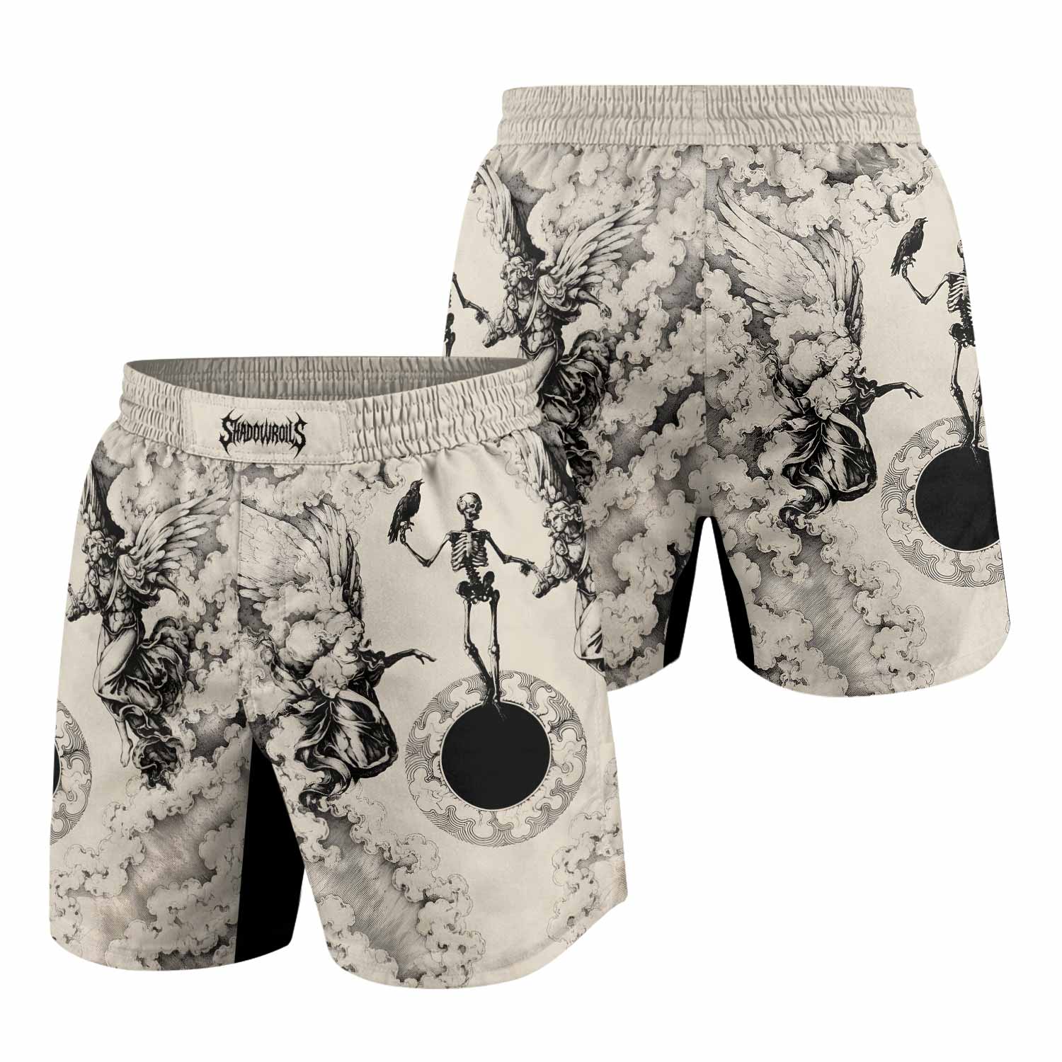 Celestial Memento Mori Grappling Shorts - back view mockup