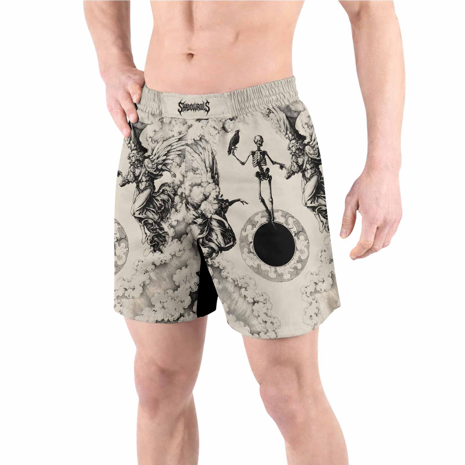 Celestial Memento Mori Grappling Shorts - back view lifestyle