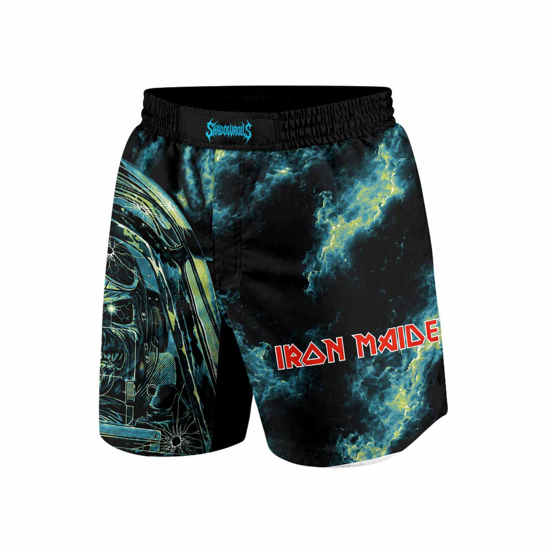 Iron Maiden Aces High Eddie Pilot Grappling Shorts - front and back view