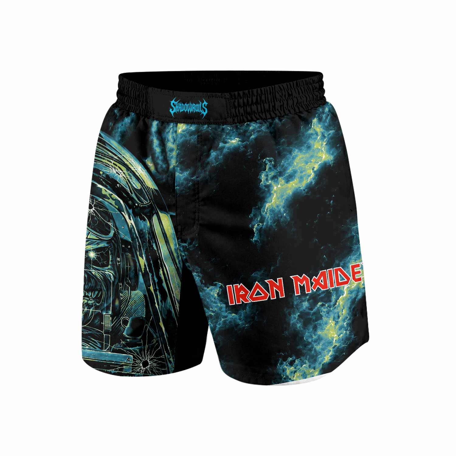 Iron Maiden Aces High Eddie Pilot Grappling Shorts - front and back view